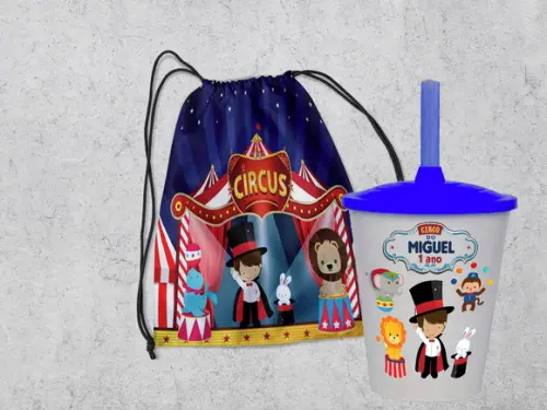 Kit Mochila e Copo Twister para Lembrancinhas Circo