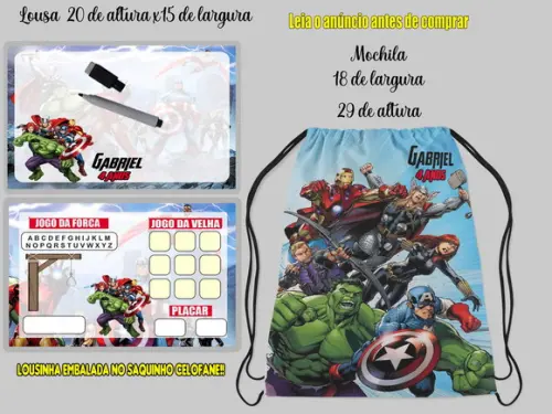 Kit Mochila e Lousa Magica Personalizada Vingadores Marvel