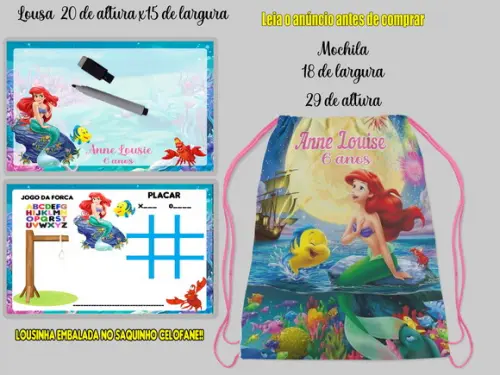 Kit Mochilinha + Lousa Magica com Canetinha da Sereia Ariel