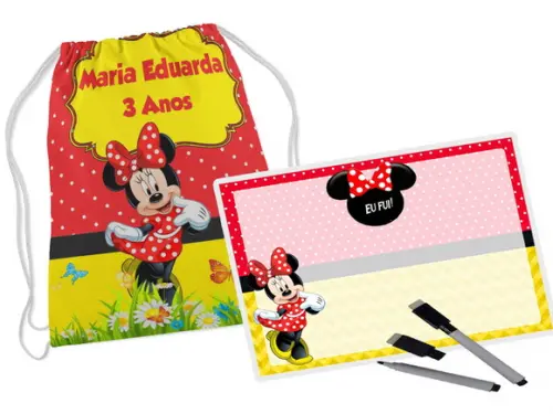 Kit Mochilinha e Lousa Personalizada da Minnie