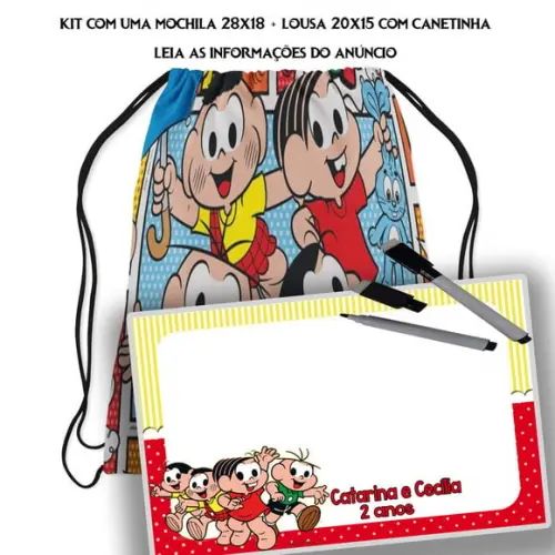 Kit Mochilinha e Lousinha Magica da Turma da Mônica