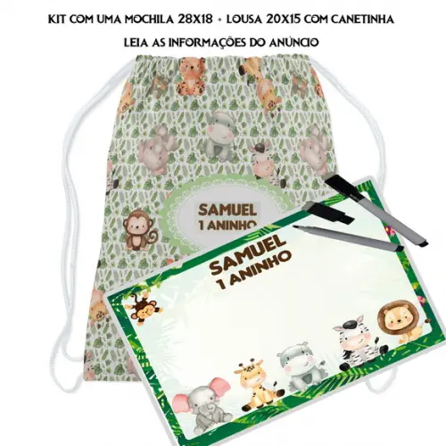 Kit Mochilinha e Lousa Personalizada Safari Baby