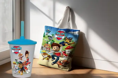 Kit Patrulha Canina Sacolinha Ecobag +copo Twister