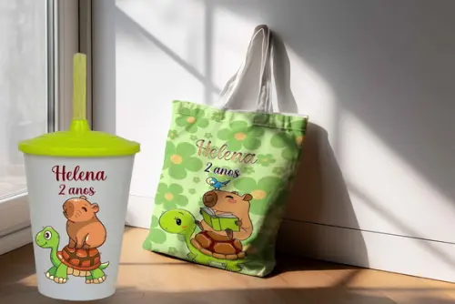 Kit Sacolinha Ecobag + Copo Twister Capivara