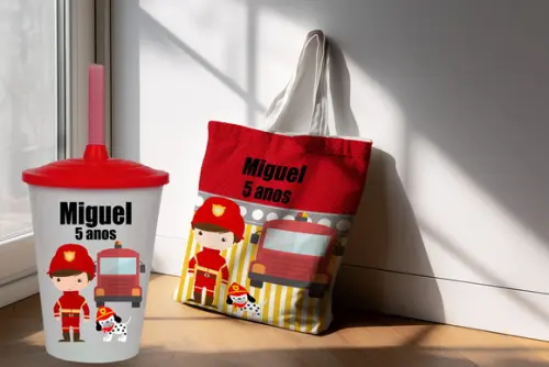 Kit Sacolinha Ecobag +copo Twister Bombeiro
