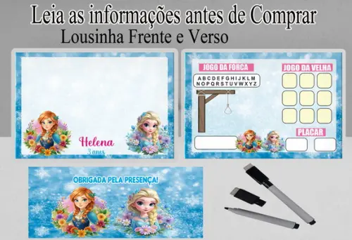 Lembrancinhas da Ana e Elsa Frozen Lousa 3x1+ Canetinha