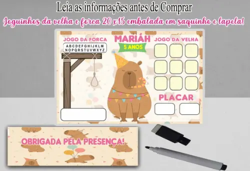 Lembrancinhas da Capivara Joguinho da Forca e da Velha