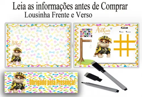 Lembrancinhas da Patrulha Canina Lousa + Canetinha