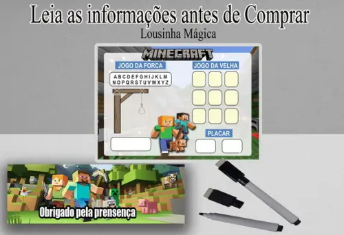 Lembrancinhas do Minecraft Jogo da Velha e Forca