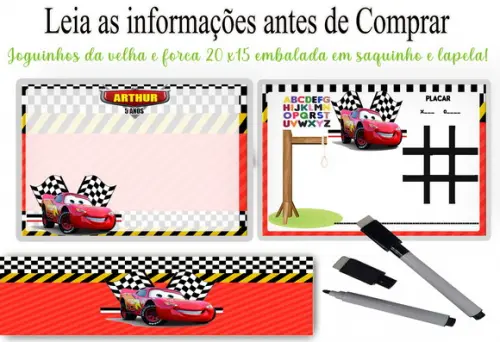 Lembrancinhas dos Carros Disney Lousa Magica3x1 + Canetinha