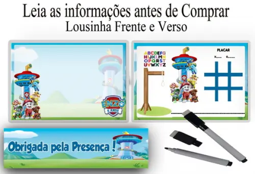 Lembrancinhas para Festa da Patrulha Canina Lousa 3x1+caneta