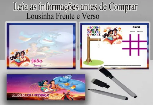 Lousa 3 em 1 Aniversario Aladim e Jasmine