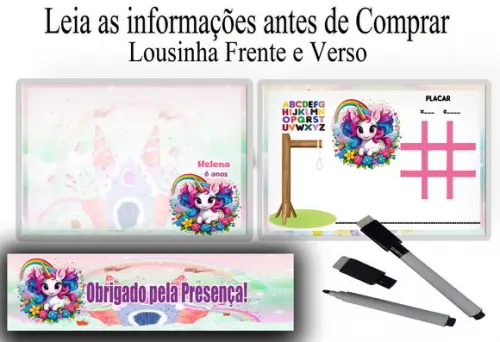 Lousa 3x1+ Canetinha Lembrancinhas do Unicornio