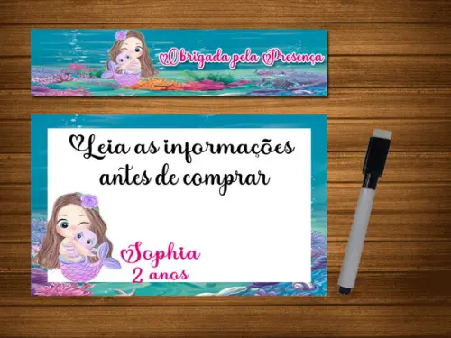 Lousa e Canetinha Magica 20x15 Personalizada Sereia Baby