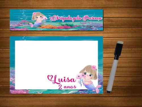 Lousa e Canetinha Magica 20x15 Personalizada Sereia Baby