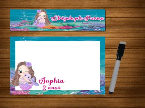 Lousa e Canetinha Magica 20x15 Personalizada Sereia Baby