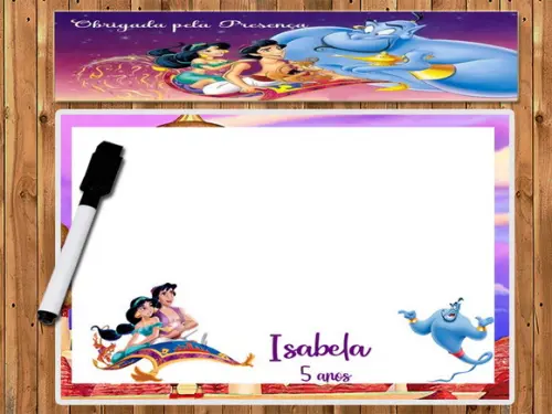 Lousa e Canetinha Magica Personalizada Aladim e Jasmine