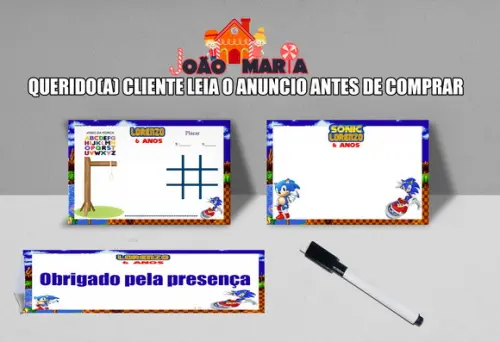 Lousa e Canetinha Magica Personalizada do Sonic