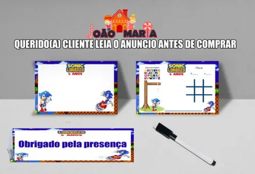 Lousa e Canetinha Magica Personalizada do Sonic