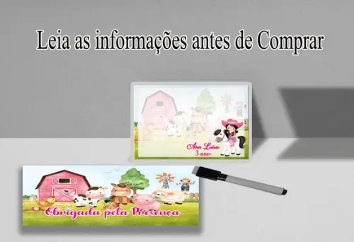 Lousa e Canetinha Mágica Personalizada Fazendinha