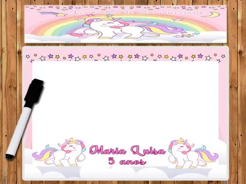 Lousa e Canetinha Magica Personalizada Unicórnio