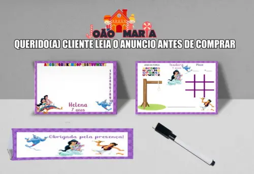 Lousa e Canetinha Personalizada Jasmine e Aladim