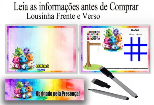 Lousa Magica 3x1 com Caneta Lembrancinhas Dinossauros Baby