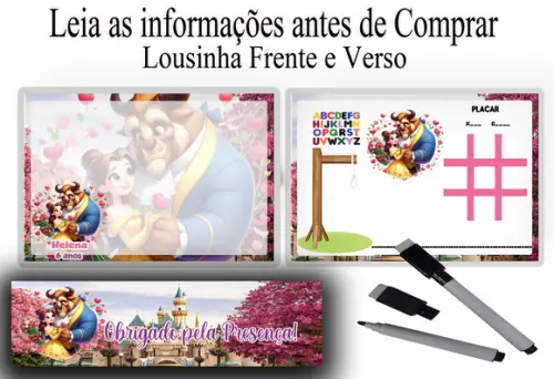 Lousa Magica 3x1 para Lembrancinhas da Bela e a Fera Cute