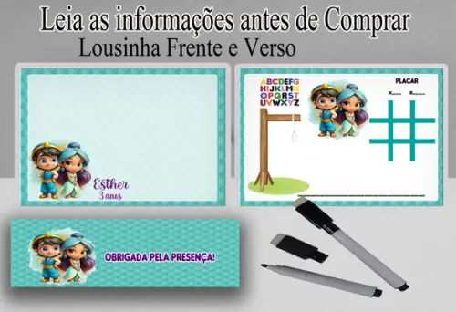 Lousa Magica 3x1 Personalizada do Aladim e Jasmine Cute