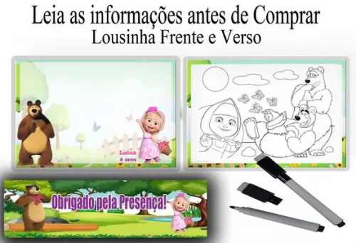 Lousa Magica Colorir+ Caneta Lembrancinhas Marsha e o Urso