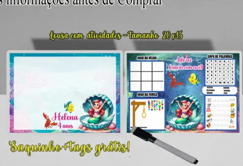 Lousa Magica com Atividades no Verso da Sereia Ariel