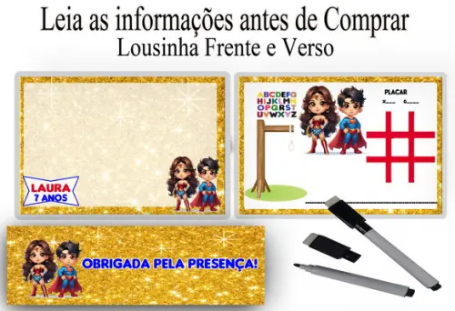 Lousa Magica com Canetinha da Mulher Maravilha e Super Homem