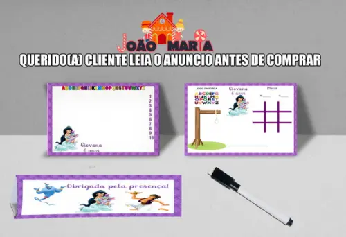 Lousa Magica e Canetinha Personalizada Aladim e Jasmine
