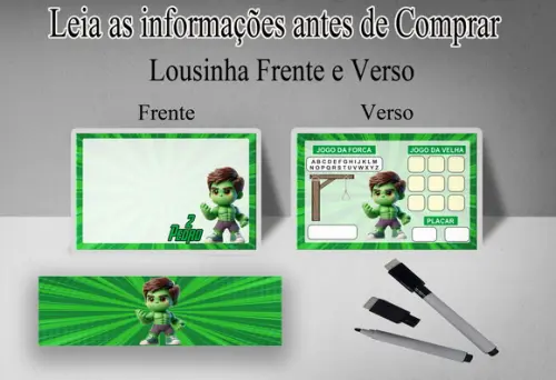 Lousa Magica Frente e Verso Personalizada do Incrivel Hulk