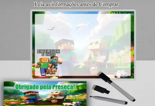 Lousa Magica para Lembrancinhas do Minecraft