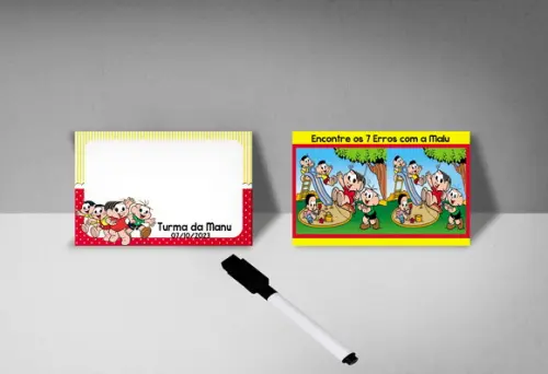 Lembrancinhas da Turma da Monica Lousa Magica Personalizada Frente e Verso  com jogo dos 7 erros