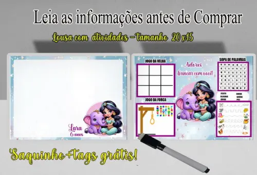 Lousa Mgica com Atividades no Verso da Princesa Jasmine Cute