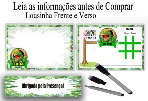 Lousa Personalizada 3x1 + Caneta Dinossuaros Jurassic Pak