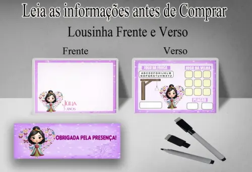 Lousa Personalizada Frente e Verso da Mulan