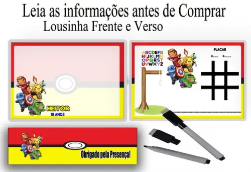 Lousa3x1 e Caneta para Lembrancinhas do Pokemon