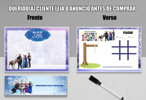 Lousinha Jogo da Velha e Forca Lembrancinhas da Frozen