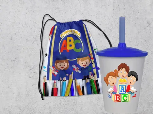 Mochila + Copo Twister Personalizado Formatura Abc