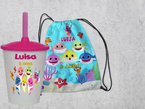 Mochila 29x19+copo Twister Baby Shark