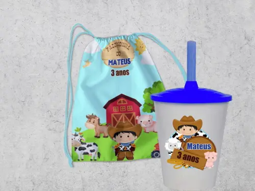 Mochila e Copo Twister Fazendinha