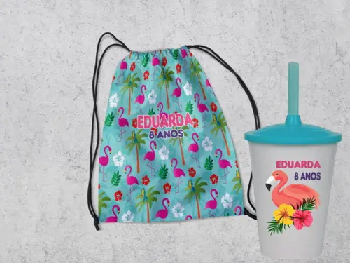 Mochila e Copo Twister Flamingos