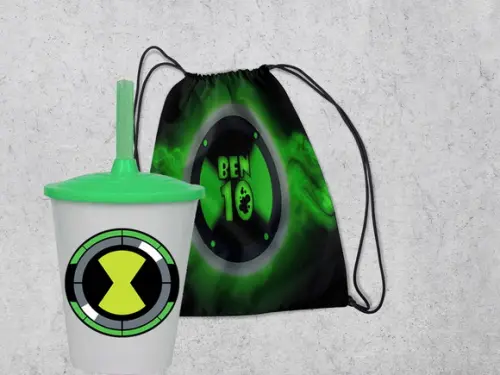 Mochila e Copo Twister para Lembrancinhas Ben 10