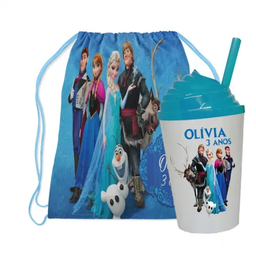 Mochilinha e Copo Twister com Tampa Chantilly Frozen