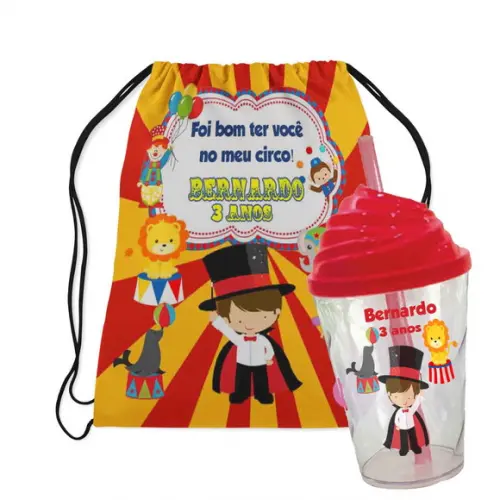 Mochilinha e Copo Twister com Tampa Chantilly Circo