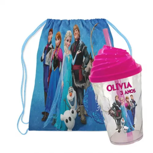 Mochilinha e Copo Twister com Tampa Chantilly Frozen