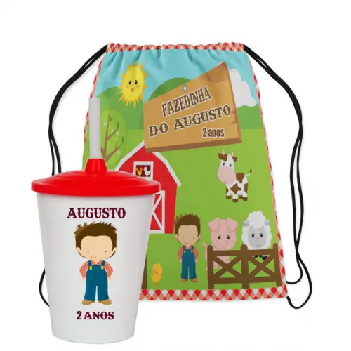Mochilinha e Copo Twister Fazendinha